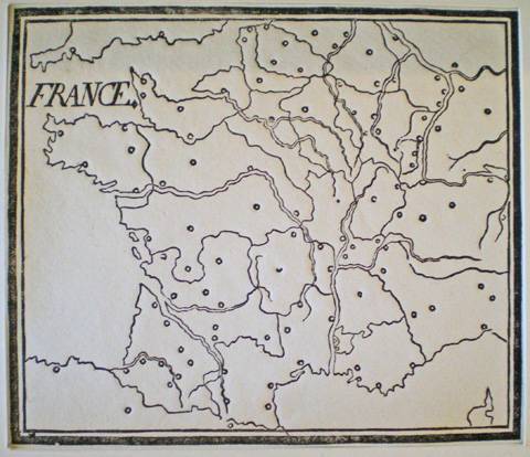 Carte muette de la France pour exercice de géographie. Musée Oberlin de Waldersbach.