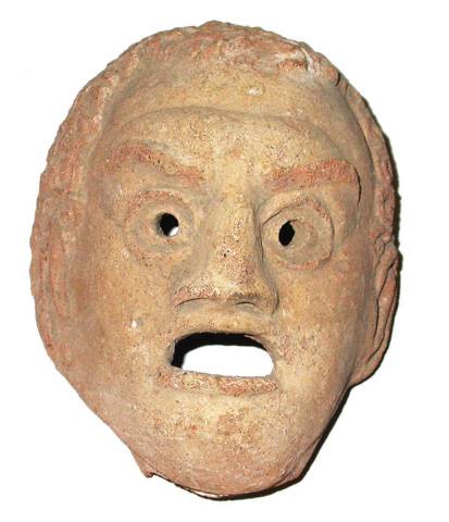 Masque en terre cuite provenant de la Maison de Lucretius Fronto, à Pompéi.