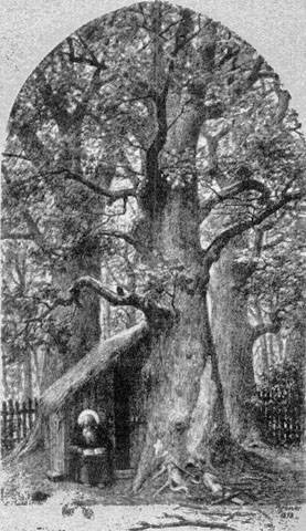 Gravure représentant saint Arbogast et son ermitage au pied du Gros Chêne.