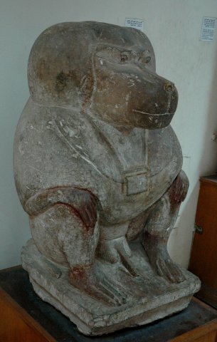 Statue en calcaire de Thot sous la forme du babouin. Tell el Mestany. Nouvel Empire.