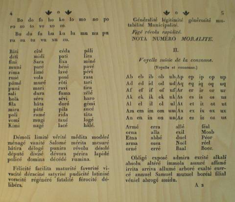 Reproduction de pages de l'Alphabet méthodique de Stuber. Musée Oberlin de Waldersbach.