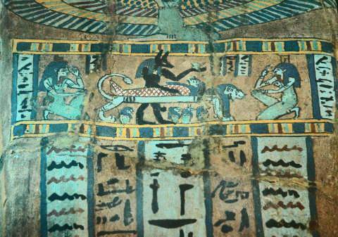 Scène peinte sur un sarcophage.