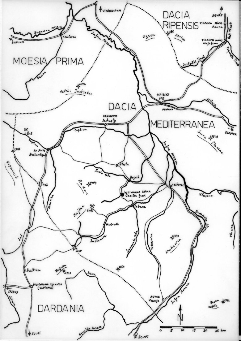 Fig.1 : Situation de Caricin Grad par rapport aux limites provinciales et aux routes.