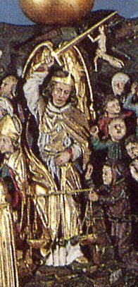 L'archange St Michel sur le retable du Jugement Dernier de Haguenau.
