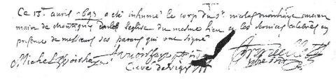 Inhumation de Nicolas Woirhaye, ancien maire de Montigny, le 13 avril 1695.